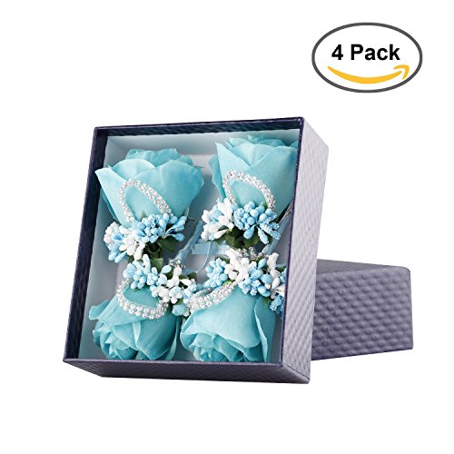 YSUCAU Rose Boutonniere Handmade Corsage Classic Artificial Groom Flowers Brooch with Pin for Wedding Prom Party (Blue)