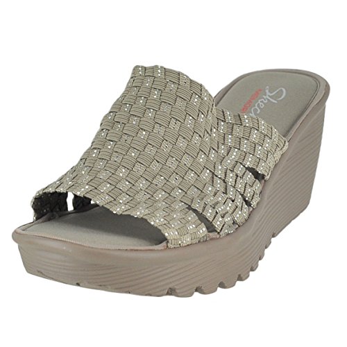 Skechers Cali Women's Parallel-Milk and Honey Wedge Sandal, Taupe Silver, 10 M US
