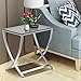Yaheetech Stylish Clear Tempered Glass Small End Table Chrome Finish Living Room Furniture, Silver