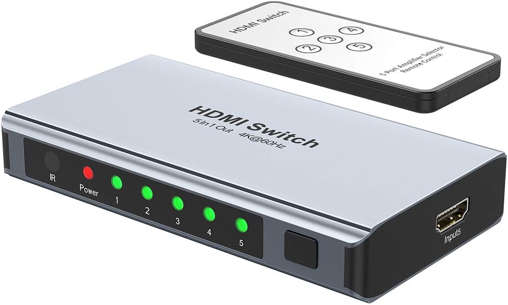 HDMI Switch 4k@60HZ HDMI Splitter, WENTER Aluminium HDMI Switch 5 in 1 Out, HDMI Umschalter mit IR Fernbedienung Unterstützt 3D HD1080P, HDMI Switcher für PS4 Xbox HDTV Blu-Ray Player