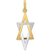 14k Yellow Gold Star of David Pendant with Rhodium Accents for Men and Women, Interlocking Triangle Jewish Symbol, Two-Tone Religious Jewelry Charm, Spiritual Gold Necklace for Faith Expression
