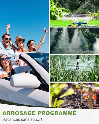 2 Way Water Timer with Brass Input and Outlet, Large LCD Display, Automatic Watering for Garden, Programmable Irrigation, Simple Use, Rain Delay Manual Watering