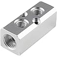 LDEXIN 2 Way Pneumatic Manifold Air Distribution Block, Compressed Air Manifold Pneumatic Block, Air Coupler Fast Connector for Pneumatic Air Compressor, Silver
