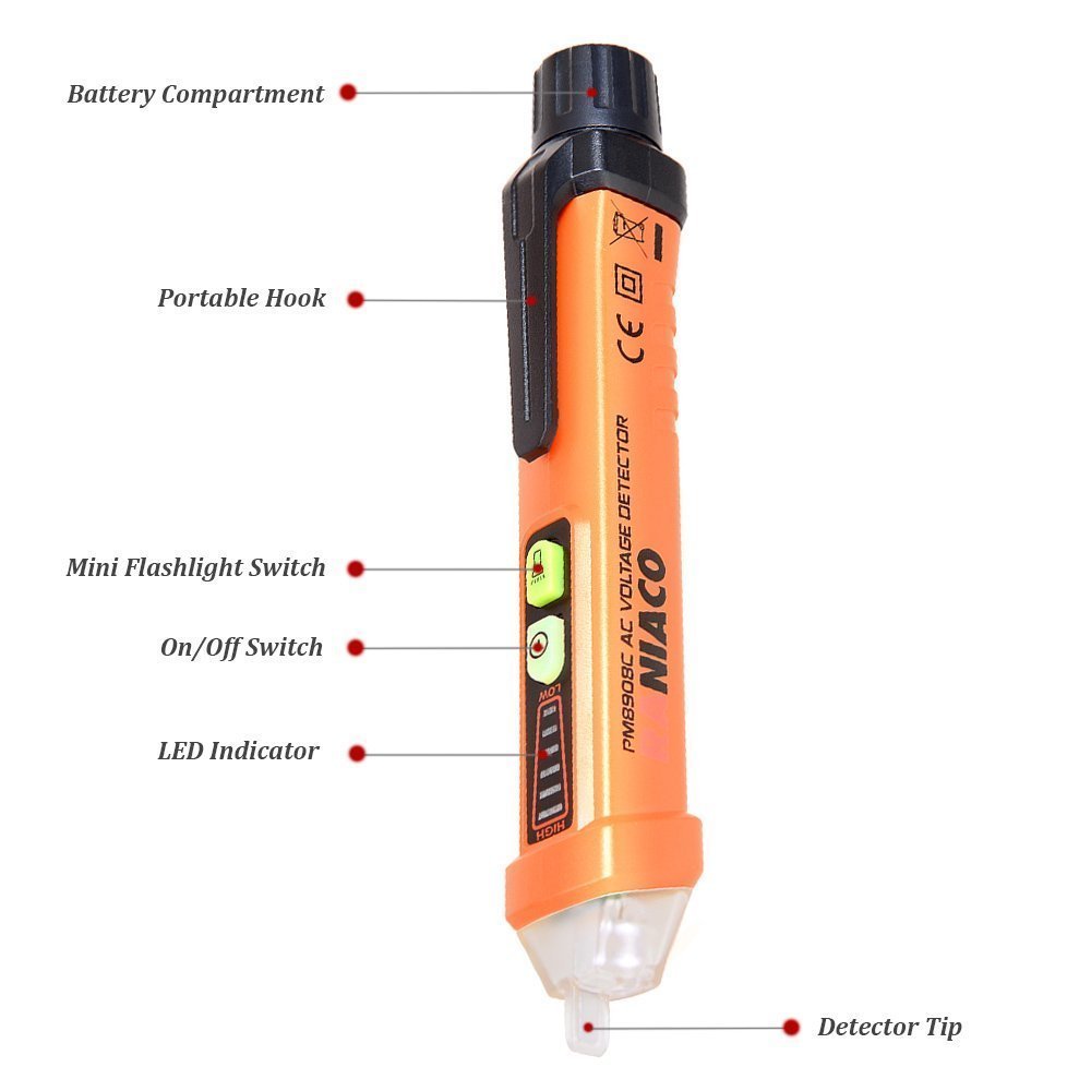Raniaco Voltage Tester with Led Light, Highly Sensitive and No-Touch Triple Level (Orange-Black)