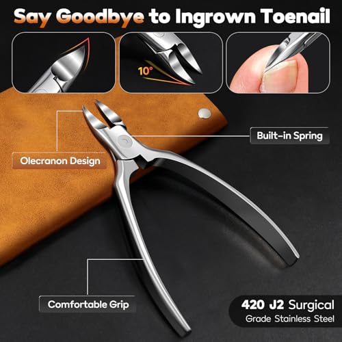Nail Clippers for Thick & Ingrown Toenails Set, 7-in-1 Stainless Steel Manicure Nail Scissors, Sharp Nail Clippers for Thick & Ingrown Toenails, Professional Luxury Pedicure Set
