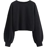 ZAFUL Women's Crew Neck Long Sleeve Pullover Crop Sweater Mock Neck Lantern Sleeve Ribbed Knit Cropped Sweater