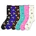 Young Adult Girls School Socks Fun Novelty Floral Design Trouser Socks 6-Pair Crew (Rosebud)