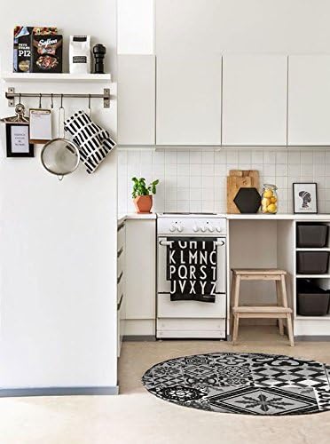 Monbeautapis Tapis Rond Motifs Carreaux De Ciment Noir Gris