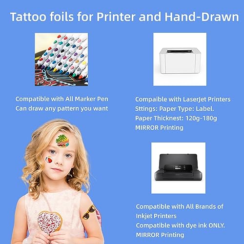 Temporary Tattoo Paper, Temporary Tattoos of the World 2026 A4X5 Sheets Tattoo Transfer Paper for Printer, DIY Tattoo Transfer Paper for Fans Party Party Decorations Photo