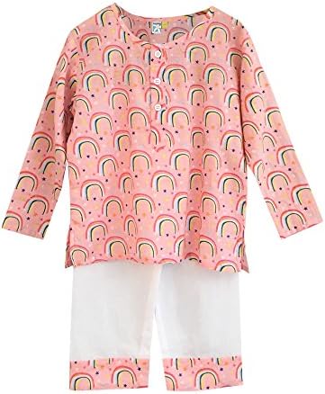 Frangipani Cotton, Regular Fit, Printed Kurta Style Night Suit Pyjama Set for Kids