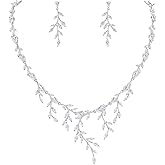 WeimanJewelry Women Marquise Cut Cubic Zirconia Leaf Bridal Y-Necklace and Dangling Earring Jewelry Set for Wedding (Silver style 2)
