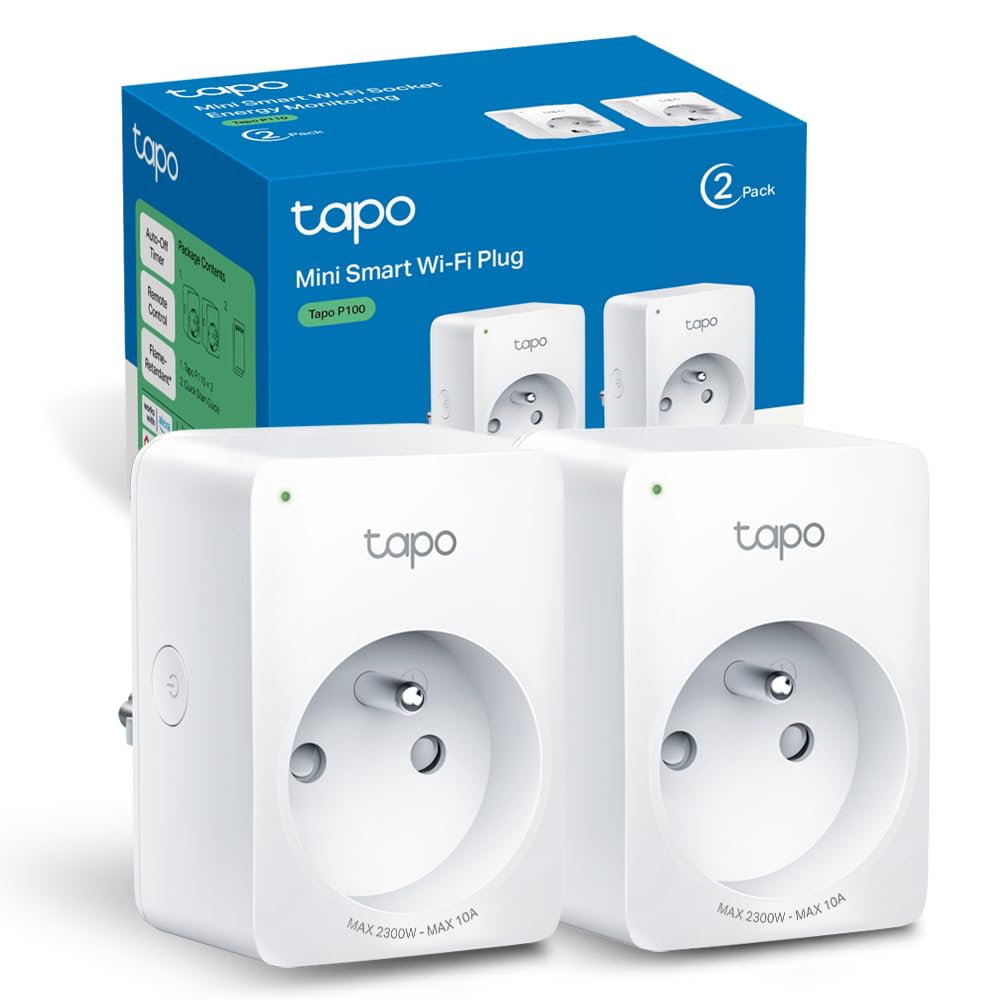 Tapo WiFi Connected Socket, Smart Plug Compatible with Alexa and Google Home, 10A Type E, Control Radiator, Coffee Maker, Lamp Remotely, No Hub Required, Tapo P100(FR) 2 Pack — image 1