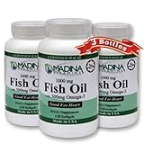 Madina Vitamins Fish Oil (1000 mg) Omega 3 (300 mg) Beef Gelatin with EPA / DHA (3 PACK) Made in USA - Halal Vitamins