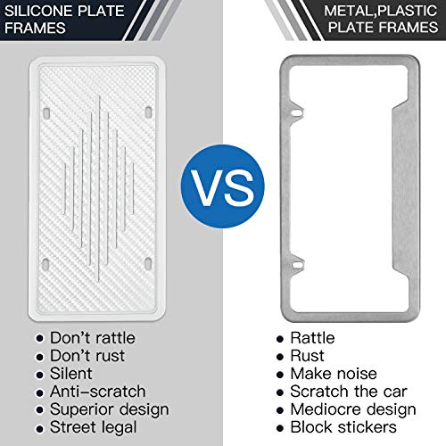 Intermerge Silicone License Plate Frame Holders Rust-Proof/Rattle-Proof/Weather-Proof with Drainage Holes Universal American Car Licenses Plate Covers (White)