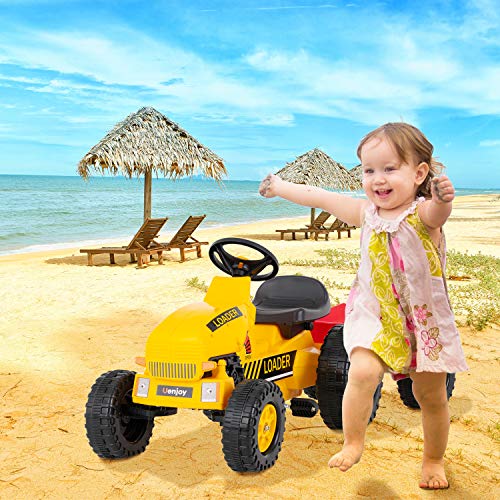 Uenjoy Kids Pedal Tractor Pedal Powered Ride On Toy Tractor for Kids with Detachable Trailer, Horn, Adjustable Seat, Forward/Backward, Yellow