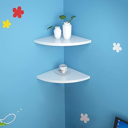 Amazon Co Jp 三角コーナー 壁の穴を開けない 棚 Hemaウォールシェルフ 賃貸部屋でも使えるニンジャピン 画鋲 で取り付け 壁収納 飾り Diy 棚 2枚ホワイト コーナーラック ホーム キッチン