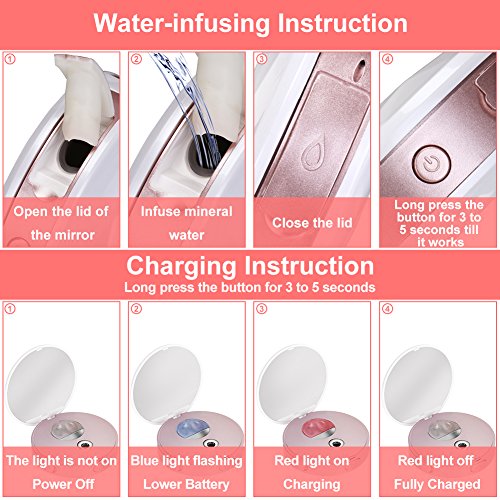 LOETAD Makeup Mirror Nano Ionic Cool Mist Face Hydration Sprayer Portable Makeup Mirror Travel Cosmetic Mirror (Rose Gold)