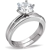 MABELLA Stainless Steel Cubic Zirconia Round Cut Classic Women's Wedding Engagement Bridal Ring Set