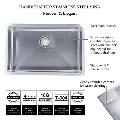 CO-Z Deep Stainless Steel Home Kitchen Single Bowl Sink, 18 Gauge Modern Undermount Drop-in Farmhouse Kitchen Sink w/Strainer and Dish Drying Rack 28" X 18" X 9"