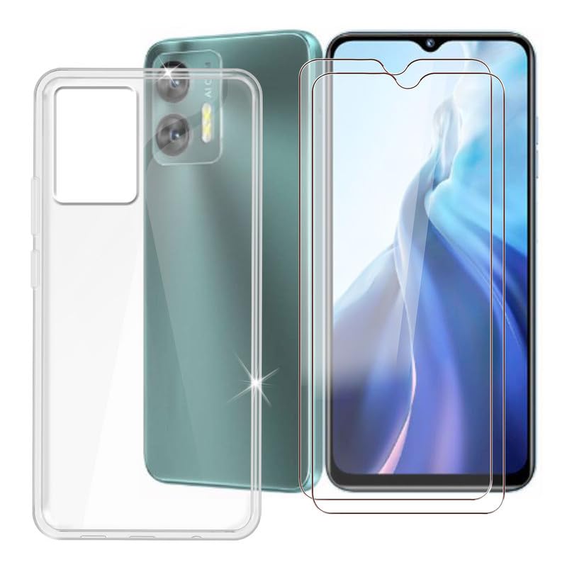 BUNAL for Oukitel C35 (6.56") Phone Case + Tempered Glass(2 Pack), Ultra Thin Silicone Cover Bumper Shockproof Protective Case + Screen Protector - Clear