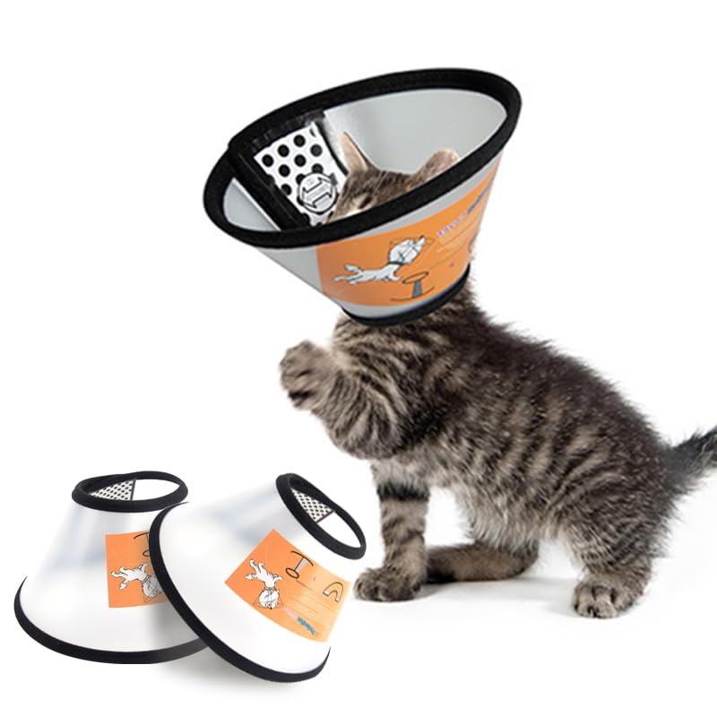 KASESSS 3 Pcs Small Cat Dog Cone Collar, Adjustable Pet Recovery Collars, Dog Cones Soft Plastic Elizabethan Collar Dog Neck Collar After Surgery Translucent Cat Cone for Dogs Prevent Licking(15-18cm)