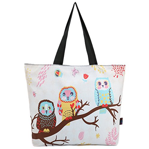 ICOLOR Cute Owls Reusable Grocery Shopping Bag Tote Ecofriendly Handle