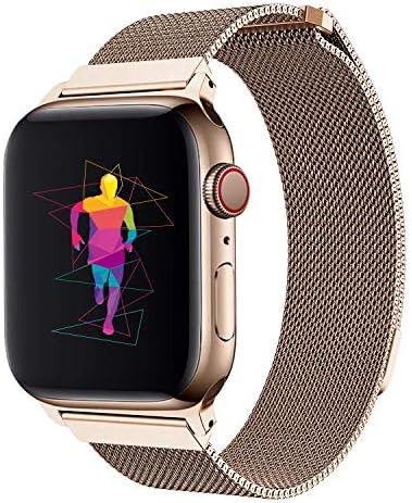 MUEN Replacement for Smart Watch Strap Milanese Loop Magnetic Lock Replacement Band Metal Stainless Steel Mesh Band (42mm, gold-UK)