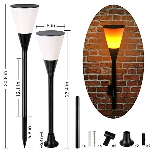Zeonetak Solar Lights Outdoor Wineglass Flickering Flame Solar Powered Torch Light Adjustable 3-in-1 Table Lantern Waterproof Wireless Garden Spotlight Wall Light (2)