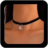Erimberate Punk Velvet Spider Choker Necklace Black Leather Suede Spider Pendant Necklace Gold Spider Collar Necklace Gothic Spider Chain Necklace Jewelry for Women