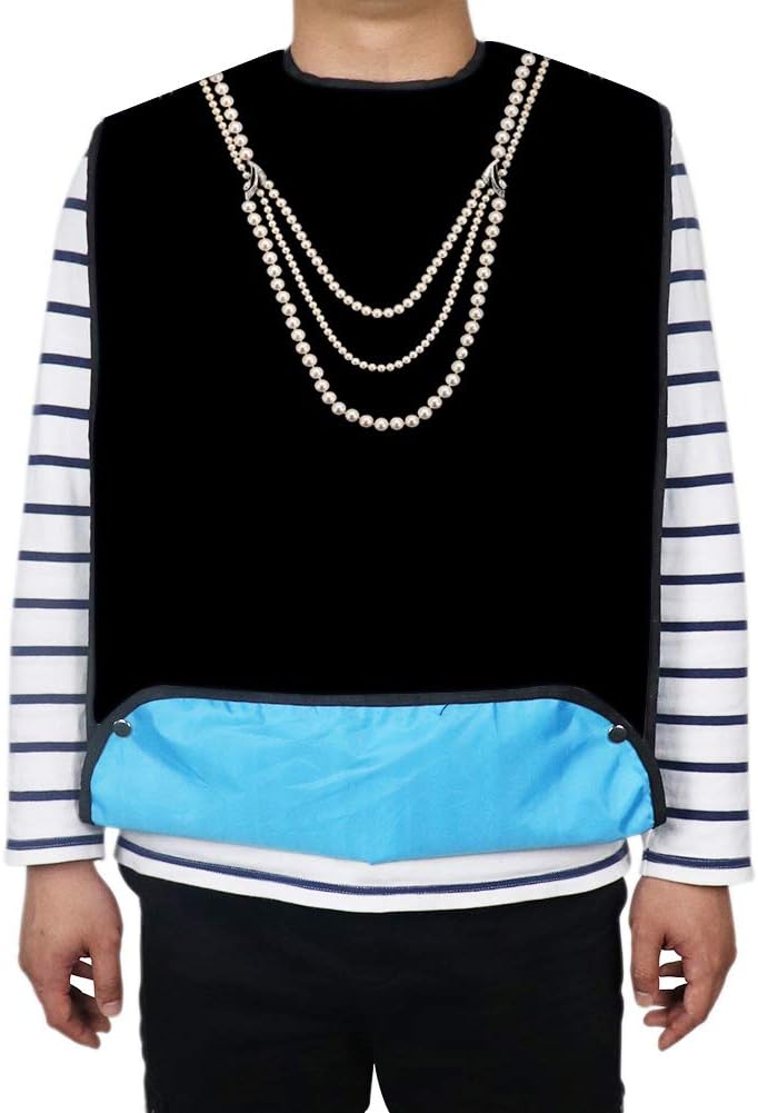 Ladies Waterproof Adult Bib, Reusable and Washable Adult Bibs Protector, Waterproof Black Clothing Protectors for Women, Keep Mealtime Neat, White Pearl Necklace Printed Design: Health & Personal Care