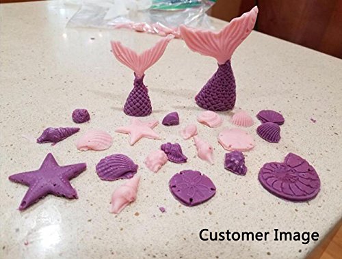 Scivokaval Ocean Sea Life Theme Cute Seashell Mermaid Tail Silicone 3D Baking Chocolate Fondant Soap Candy Cake Decor Jelly Sugarcraft Gumpaste Pastry Clay Making Ice Cube Tray Fimo Molds Set of 4