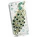 Poposh For Apple iPhone 4 4S 3D Crystal Bling Glitter Diamond Case Cover with Green Blue Peacock - Transparent
