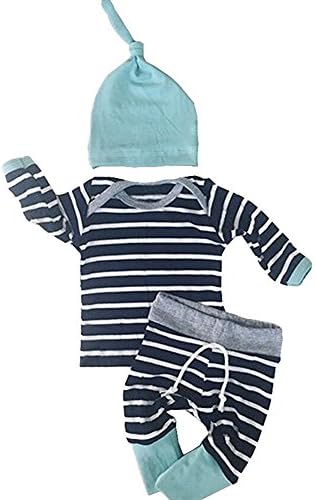 Baby Boys Girls Clothes Long Sleeve Tops Pants Trousers Hat Outfits Set (70 (0-6M), Black and White)