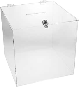 PrimeMatik - Urna de metacrilato Transparente con Llave de Seguridad 24x24x24cm