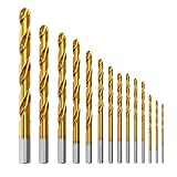 Titanium Drill Bit Set, 14PCS Meterk Rotary Hammer Drill Bit Kit, Titanium Coated High Speed Steel Hardness HRC64-66, for Concrete, Tile, Brick, Plastic, Wood, Metal etc