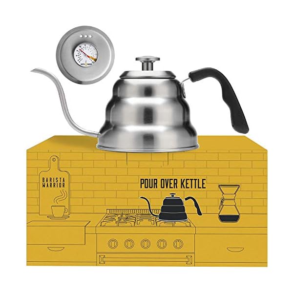 Barista Warrior Pour Over Coffee Kettle with Thermometer for Exact