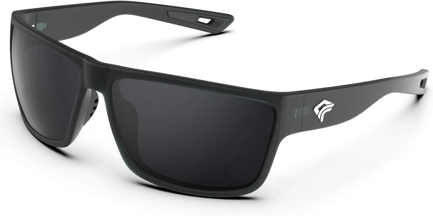 TOREGE Polarized Sports Sunglasses for Men and Women Cycling Running Golf Fishing Sunglasses TR26 (Black Frame & Grey Lens): Clothing