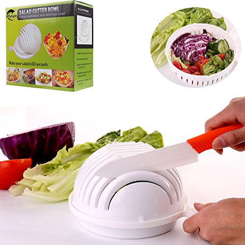 iPstyle Green Salad Bowl with Lid 60 Second Fast & Easy Salad Maker Chopper Strainer Healthy Salad Fruit Vegetable Cabbage Washer Tool