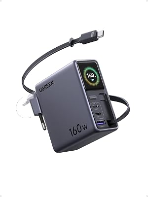 Nexode Pro 160W USB C Ladegerät mit einziehbarem Kabel, TFT Display