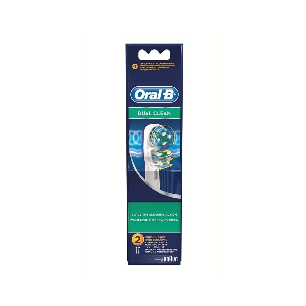Oral-B Dual Clean Replacement Toothbrush Heads Powered by Braun, White/Blue, 2 Count