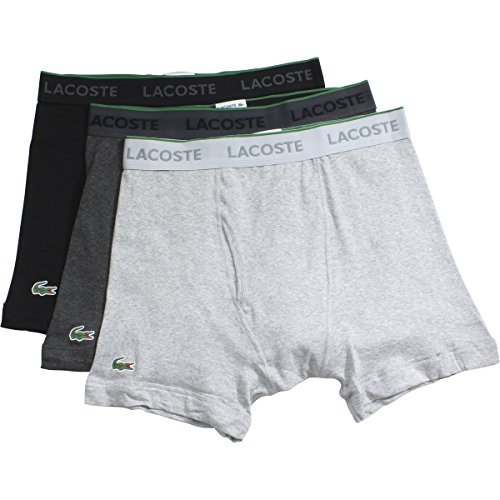 Lacoste Men's 3-Pack Essentials Cotton Boxer Brief, Black/Charcoal/Gray, Small