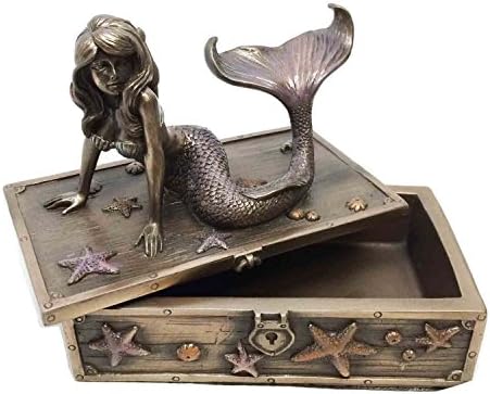 Fantasy Decorative Mermaid on Treasure Chest Jewelry Box Ocean Sea Collectible