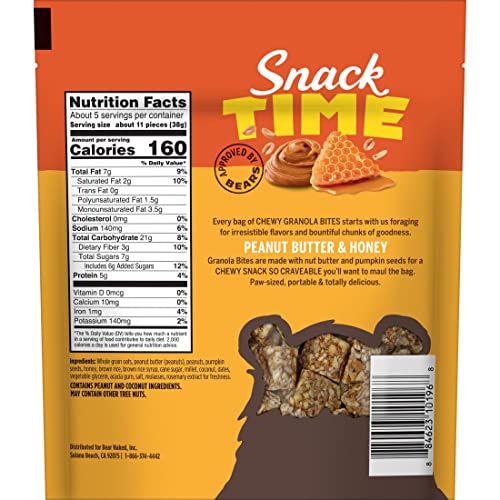 BEAR NAKED GRANOLA BITES, VEGETARIAN, GLUTEN FREE SNACKS, PEANUT BUTTER AND HONEY, 7.2OZ BAG (1 BAG)