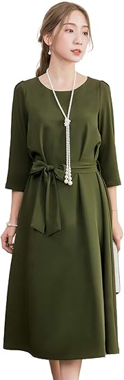 ユーカラー パーティードレス ワンピース ミモレ丈 ロング丈 フォーマル レディース Aライン 袖あり ワンピース チュニック 通販 Amazon