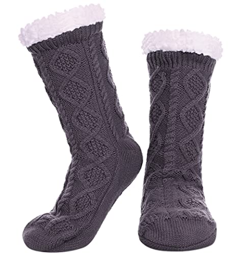 LINEMIN Womens Slipper Socks Winter Warm Fleece Lined Socks Cozy Soft Thick Fuzzy Non Slip Indoor Christmas Socks