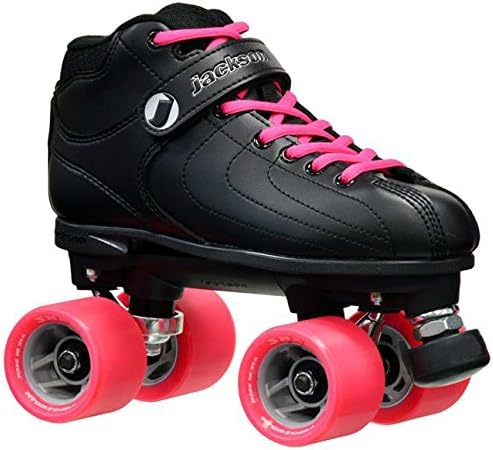 New! Jackson Vibe Black &amp; Pink Quad Roller Speed Skates w/ 2 Pair of Laces (Black &amp; Pink) (Mens 6)