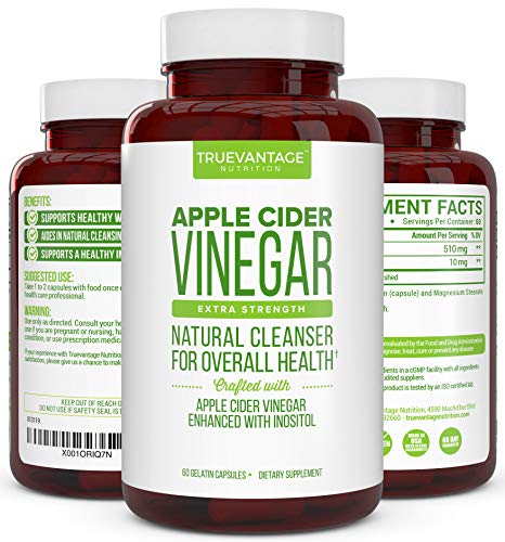 Apple Cider Vinegar Pills with Inositol- Supports Detox Cleanse, Natural Weight loss, Digestive Enzymes and Healthy Blood Sugar-All Natural Apple Cider Cleanse Keto Burner