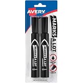 Avery Marks A Lot Permanent Markers, Regular Desk-Style Size, Chisel Tip, 2 Black Markers (07902)