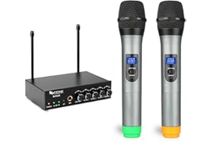 Fifine Wireless Microphone System for Karaoke, Dual UHF Cordless Handheld Microphone with UHF Receiver for Home Karaoke, Part