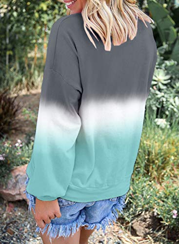 Eytino Women Color Block Lightweight Sweatshirt Long Sleeve Tie Dye Pullover Hoodie,Large Gray